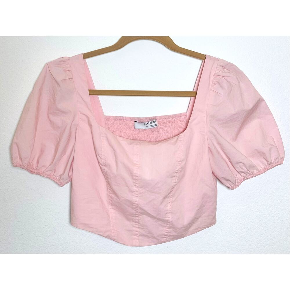 Sophie Rue Puff Sleeve Smocked Crop Top Pink M‎ Soft Girl Coquette Cottagecore